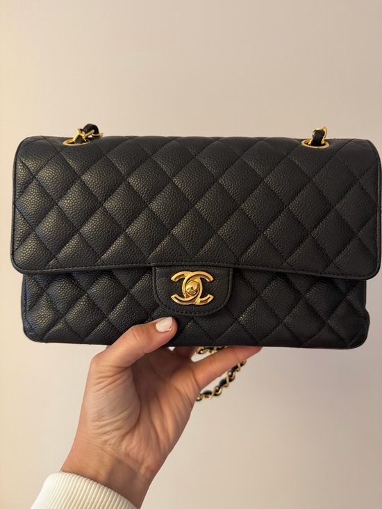 CHANEL Handbags - CHANEL Classic Medium Double Flap Caviar Leather Bag with Gold Hardware